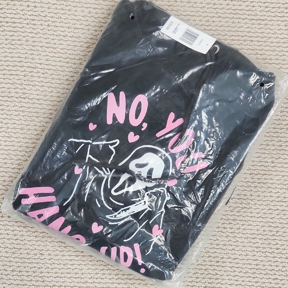 Black Hoodie with Pink Graphic, Large